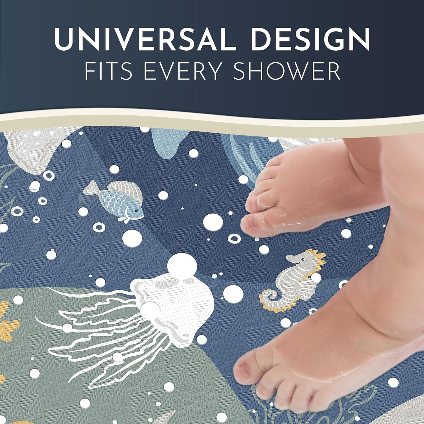 Homerella Anti Slip Shower Mat | Anti Mold Non Slip Bathtub Mat for Inside Shower | Square Floor Shower Mat 21 x 21 inch with Suction Cups for Grip & Hooks Hanging and Quick Drying | Machine Washable