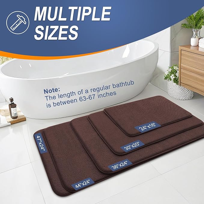 OLANLY Thick Memory Foam Bath Mats Rugs 47x32, Extra Soft Absorbent Bathroom Rug, Quick Dry Bath Mat, Non-Slip, Machine Washable Carpet for Bathroom, Tub and Shower, Home Decor Accessories, Brown