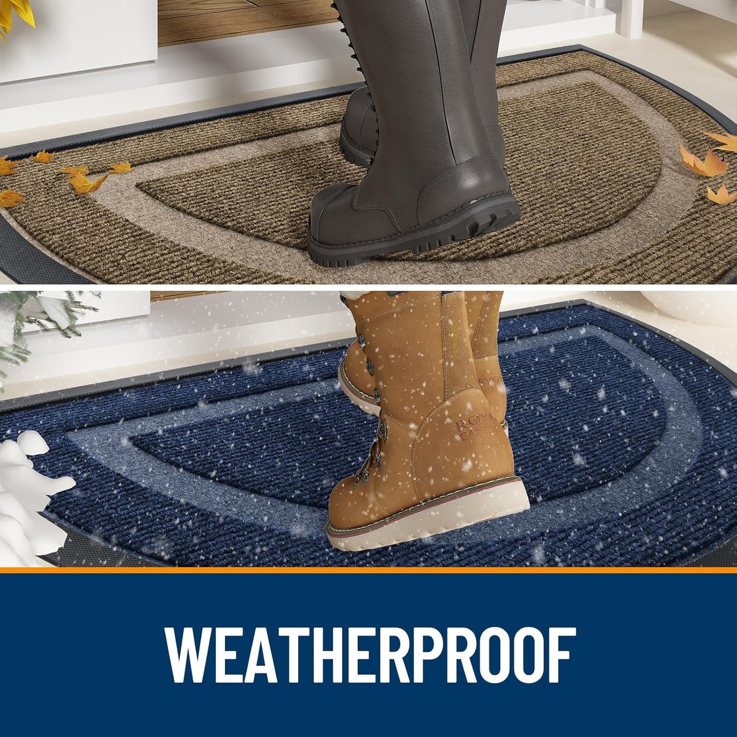 OLANLY Half Circle Door Mat Indoor Outdoor Entrance Welcome, Waterproof All-Season, All-Weather Doormat, Sturdy Natural Rubber, Low Profile, Easy Clean Patio Porch Entryway Mat, 47x23, Brown