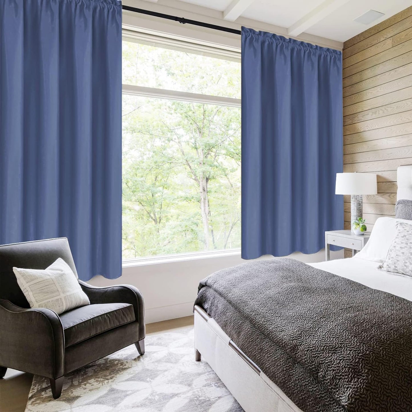 DWCN Blackout Curtains for Living Room Thermal Insulated, Energy Saving & Noise Reducing Bedroom Curtains, Dusty Blue, W 52x L 36 Inch, Set of 2 Rod Pocket Curtain Panels