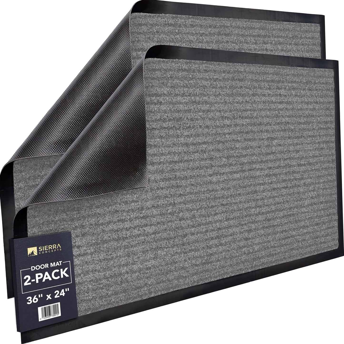 Sierra Concepts Front Door Mat Welcome Floor Mats - Entryway Indoor Outdoor Entrance Doormat, Patio, Porch, Muddy Shoe, Inside Outside Low Profile, Large 36x24 inches, 2-Pack Gray