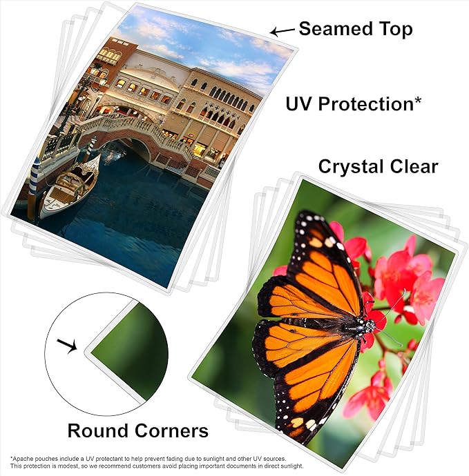 Apache 100 Pack Laminating Pouches 10 mil, Holds 11 x 17 Inch Menu Size (11.5 x 17.5 Inch Sheets), Office and School Supplies, Thermal Laminating Sheets, Super Clear, Round Corner
