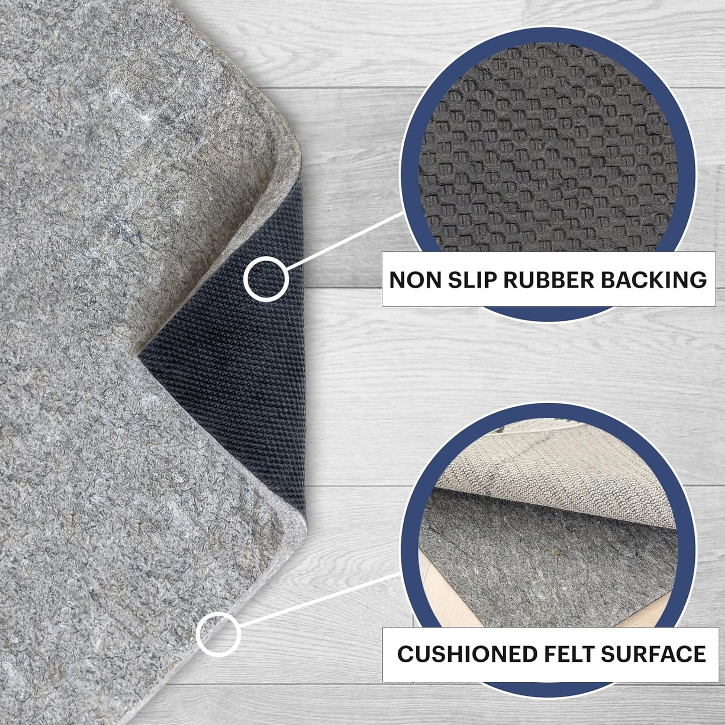 RUGPADUSA - Dual Surface - 5' Square - 3/8" Thick - Felt + Rubber - Enhanced Non-Slip Rug Pad - Adds Comfort and Protection - for Hard Surface Floors