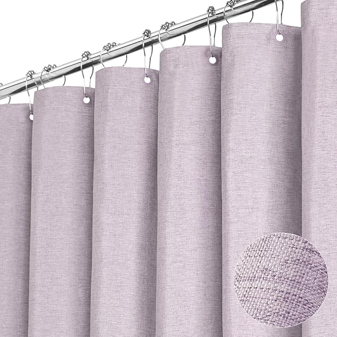 BTTN 78 Inch Long Shower Curtain, Linen Textured Thick Weighted Fabric Shower Curtain Set with 12 Hooks, Tall Hotel Neutral Heavy Duty Waterproof Polyester Shower Curtain for Bathroom, 72x78, Lavender