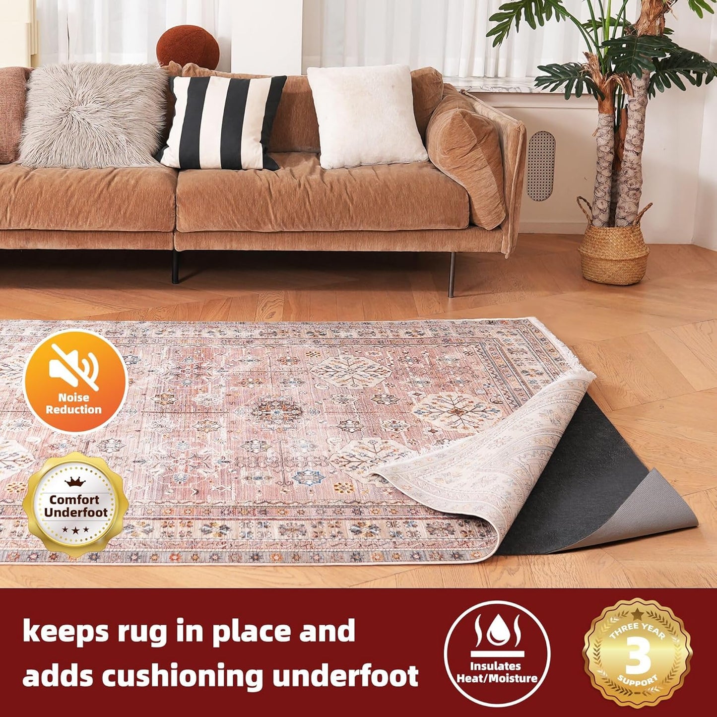 BAGAIL Felt and Natural Rubber Backing Rug Pads 1/8” Thick, 3 x 5 Ft Non Slip Rug Gripper Keep Rugs in Place, Under Area Rug Protective Cushioned Pads, Carpet Runners, Hardwood Floors Protection