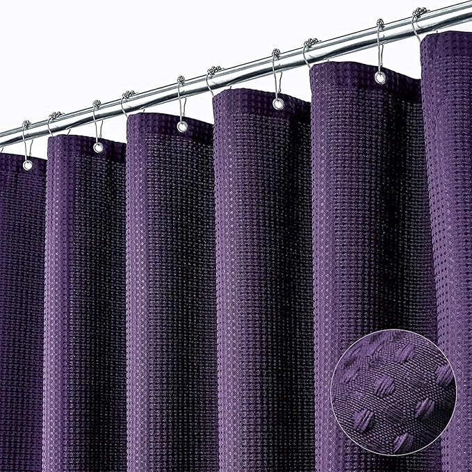 Dynamene Stall Fabric Shower Curtain - 54x78 inch Long Waffle Weave Weighted Thick Cloth Shower Curtains for Bathroom, Neutral Heavy Duty Hotel Spa Luxury Bath Curtain Set with 10 Hooks, Purple