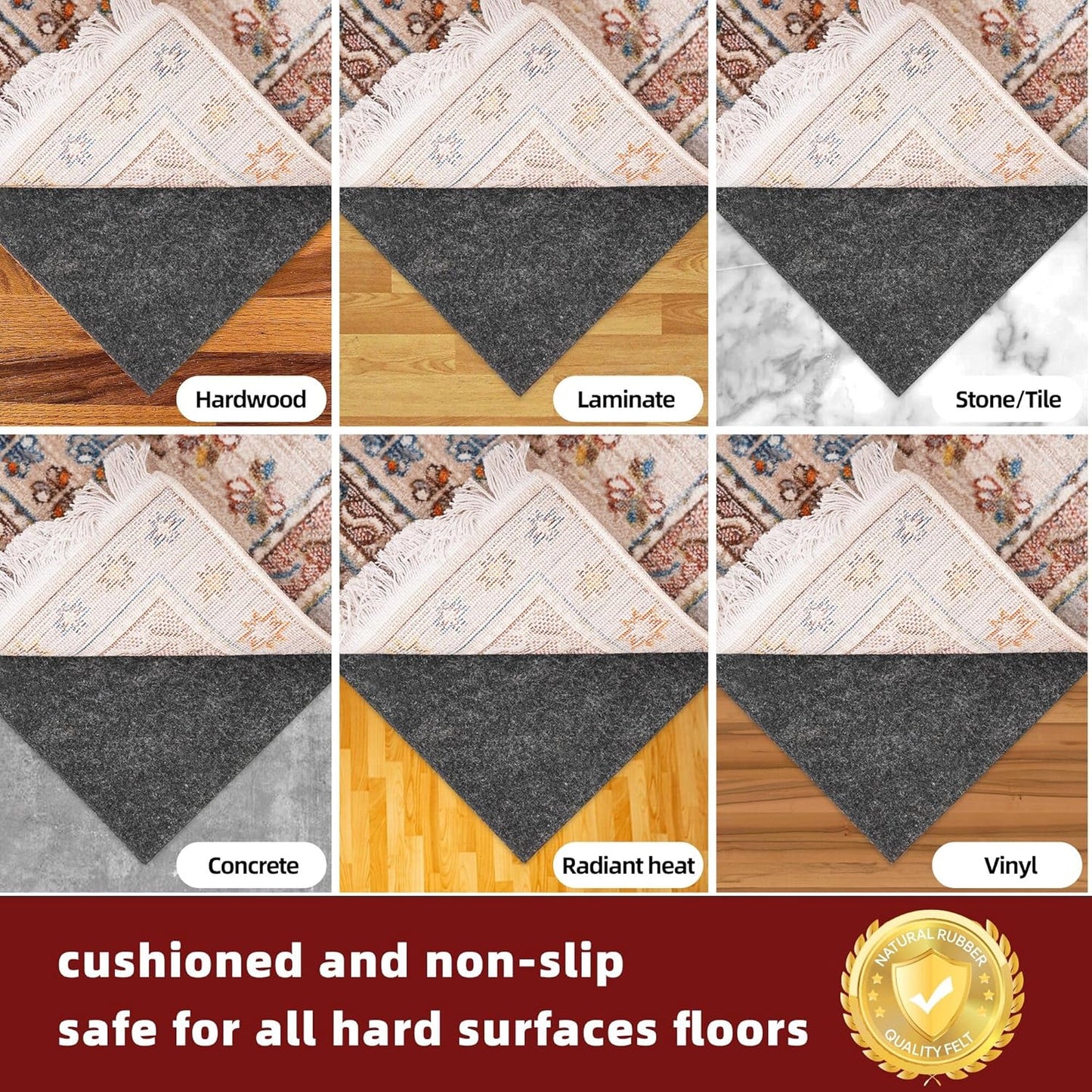 BAGAIL Felt and Natural Rubber Backing Rug Pads 1/8” Thick, 10 x 14 Ft Non Slip Rug Gripper Keep Rugs in Place, Under Area Rug Protective Cushioned Pads, Carpet Runners, Hardwood Floors Protection