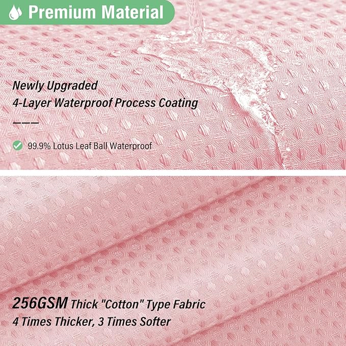 Dynamene Extra Long Shower Curtain - 96 Inch Long Waffle Weave Weighted Thick Cloth Bathroom Shower Curtain, Neutral Heavy Duty Hotel Bath Curtain Set with 12 Plastic Hooks,72x96, Pink