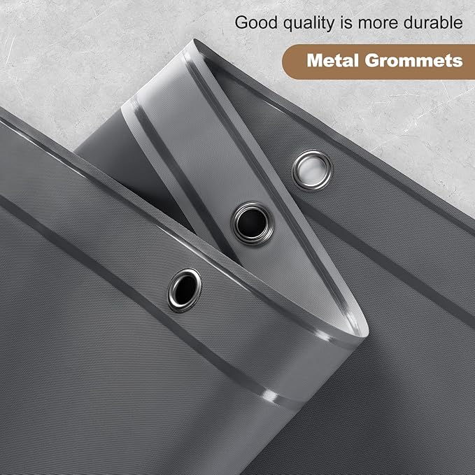 UFRIDAY Dark Grey Long Shower Curtain Liner Premium PEVA 72 x78 inch,Heavy Duty Shower Curtain with 3 Weighted Magnets, Plastic Waterproof Grey Shower Curtains for Bathroom with 12 Hooks