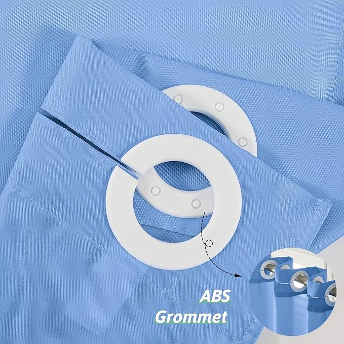 Extra Wide No Hook Light Blue Shower Curtain 108x72 Inch,Polyester Fabric Waterproof Shower Curtain Liner with 14 Plastic Split Grommets,Washable Shower Curtains for Bathroom Hotel Spa Luxury
