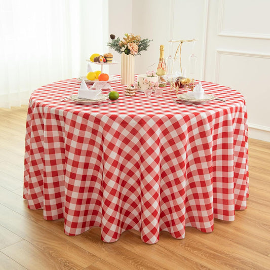 Waterproof Plaid Tablecloth Fabric - Round 108 Inch Classic Gingham Checker Table Cloth for Indoor/Outdoor Use - Buffalo Table Cover for Picnics, BBQs, and Parties