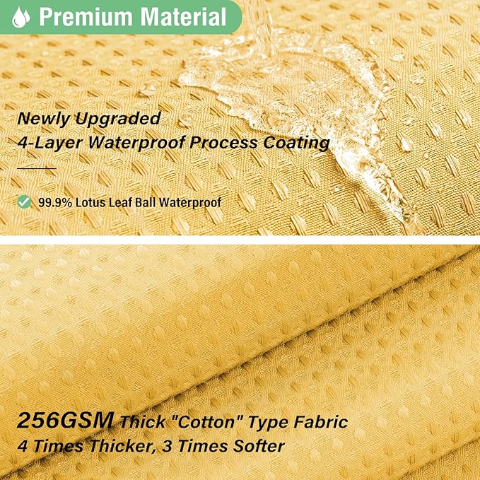 Dynamene Extra Long Shower Curtain - 96 Inch Long Waffle Weave Weighted Thick Cloth Bathroom Shower Curtain, Neutral Heavy Duty Hotel Bath Curtain Set with 12 Plastic Hooks,72x96, Gold
