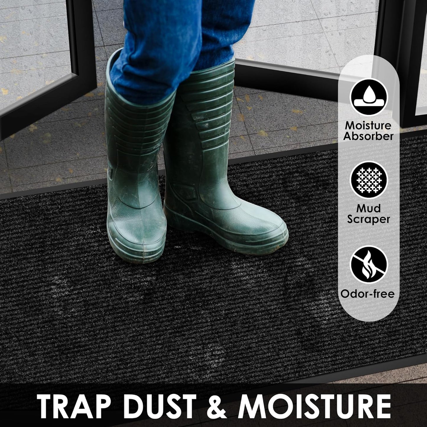 2′ x 36′ Front Door Mat Indoor Outdoor Entrance, Commercial Floor Mat Heavy Duty Dirt Trapper Entryway Doormat, Custom Size Non Slip Rubber Backing Welcome mat, Door Mat for High Traffic Area