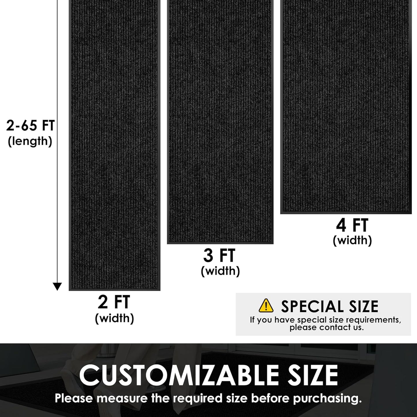 3′ x 52′ Front Door Mat Indoor Outdoor Entrance, Commercial Floor Mat Heavy Duty Dirt Trapper Entryway Doormat, Custom Size Non Slip Rubber Backing Welcome mat, Door Mat for High Traffic Area