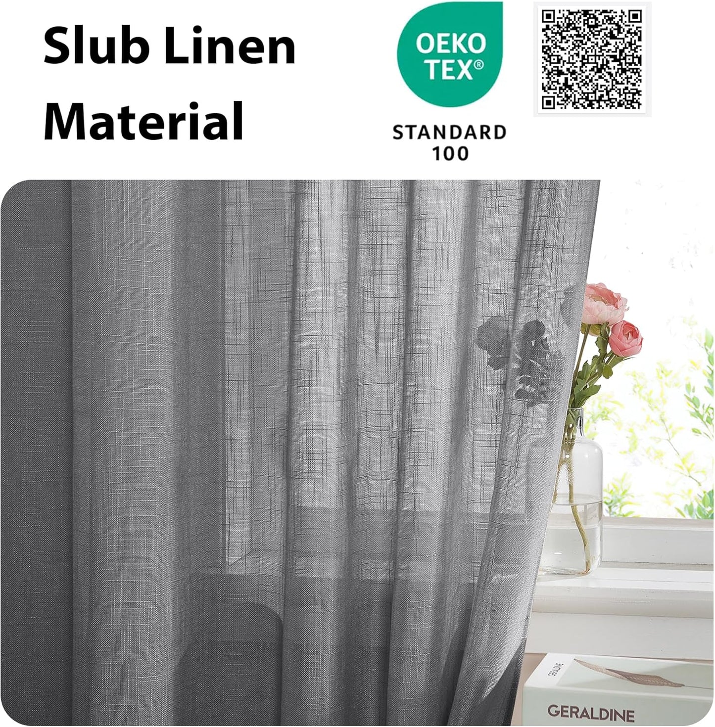 NICETOWN Linen French Door Curtains Privacy Light Reducing Window Coverings with Tieback Rod Pocket Front Back Glass Door Curtain, 25" W x 40" L, 1 Panel, Dark Grey