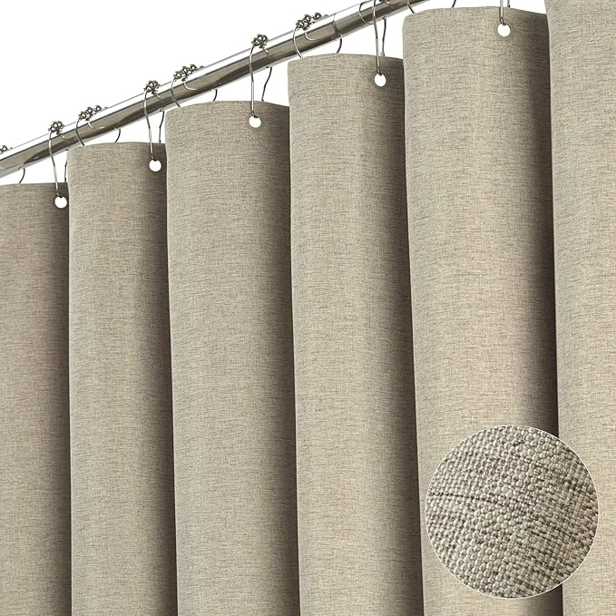 BTTN 78 Inch Long Shower Curtain - Linen Textured Heavy Duty Polyester Fabric Shower Curtain Set with 12 Plastic Hooks, Hotel Spa Neutral Curtains for Bathroom Showers and Bathtubs - 72x78 - Khaki/Tan