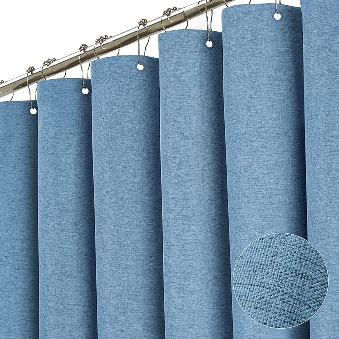 BTTN 78 Inch Long Shower Curtain - Blue Linen Textured Thick Weighted Fabric Shower Curtain Set with 12 Hooks, Tall Neutral Waterproof Polyester Shower Curtains for Bathroom - 72x78 - Moonlight Blue