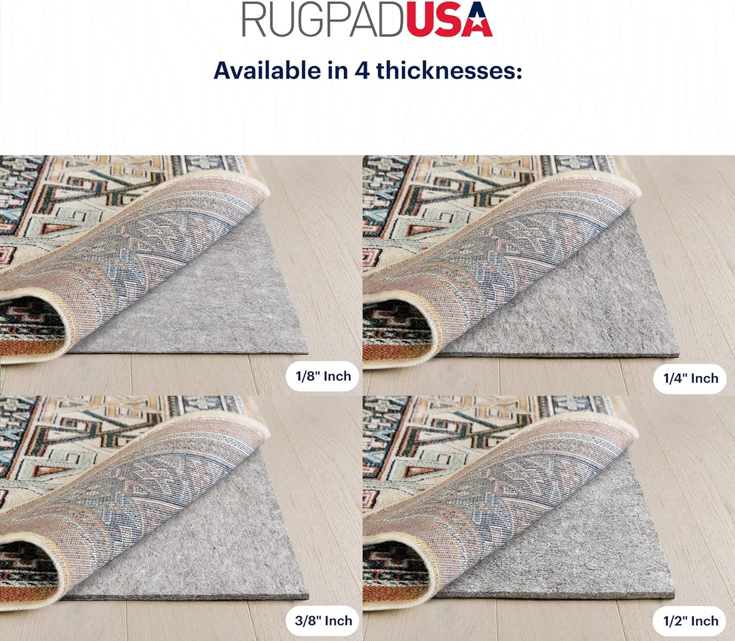 RUGPADUSA - Dual Surface - 12'x15' - 3/8" Thick - Felt + Rubber - Enhanced Non-Slip Rug Pad - Adds Comfort and Protection - for Hard Surface Floors