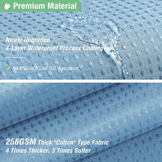 Dynamene Extra Wide Shower Curtain - 84 Inch Wide Waffle Weave Weighted Thick Cloth Bathroom Shower Curtain, Neutral Heavy Duty Hotel Bath Curtain Set with 14 Plastic Hooks, 84x72, Moonlight Blue