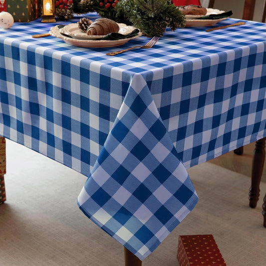 Waterproof Plaid Tablecloth Fabric - Oblong 52x70 Inch Classic Buffalo Tartan Table Cloth for Indoor/Outdoor Use - Washable Tabletop Cover for Dinner, BBQs, and Parties